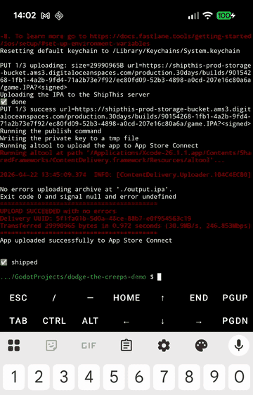 The build in TestFlight, viewed on an Android phone
